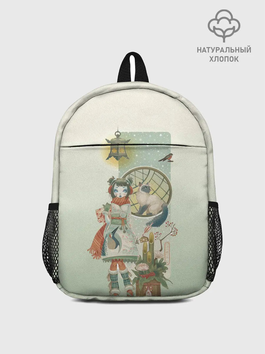 Рюкзак детский / девушка кимоно зима Япония кот