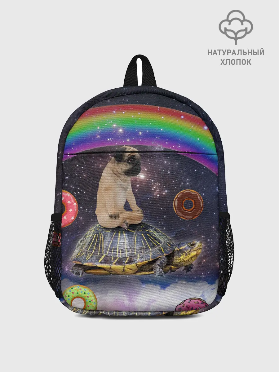 Рюкзак детский / Мопс на черепахе в космосе