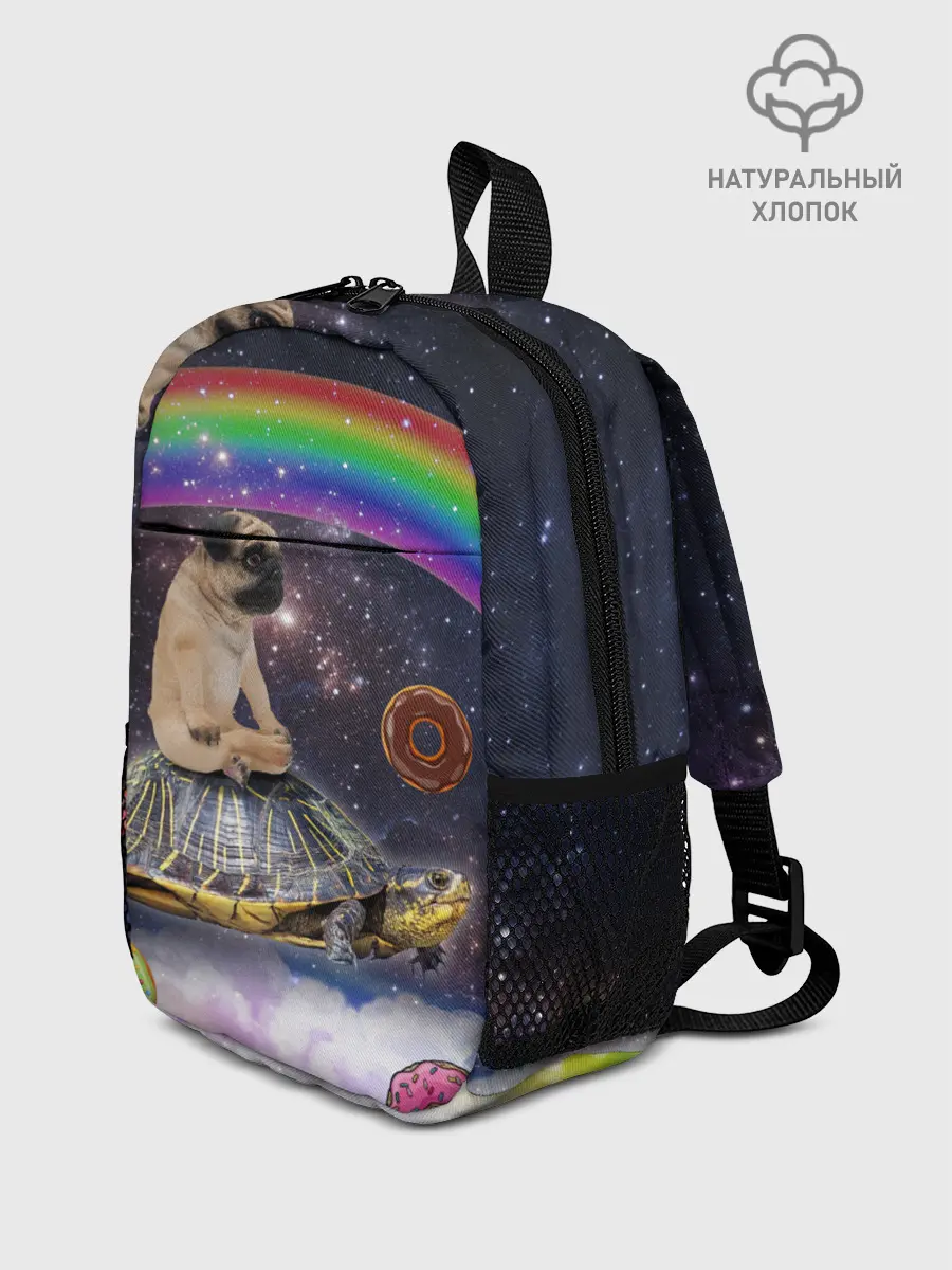 Рюкзак детский / Мопс на черепахе в космосе