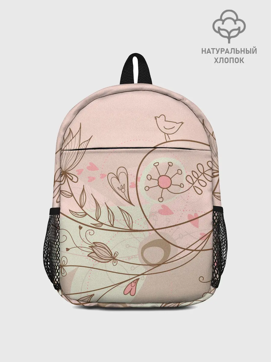 Рюкзак детский / Летний узор цветы птичка