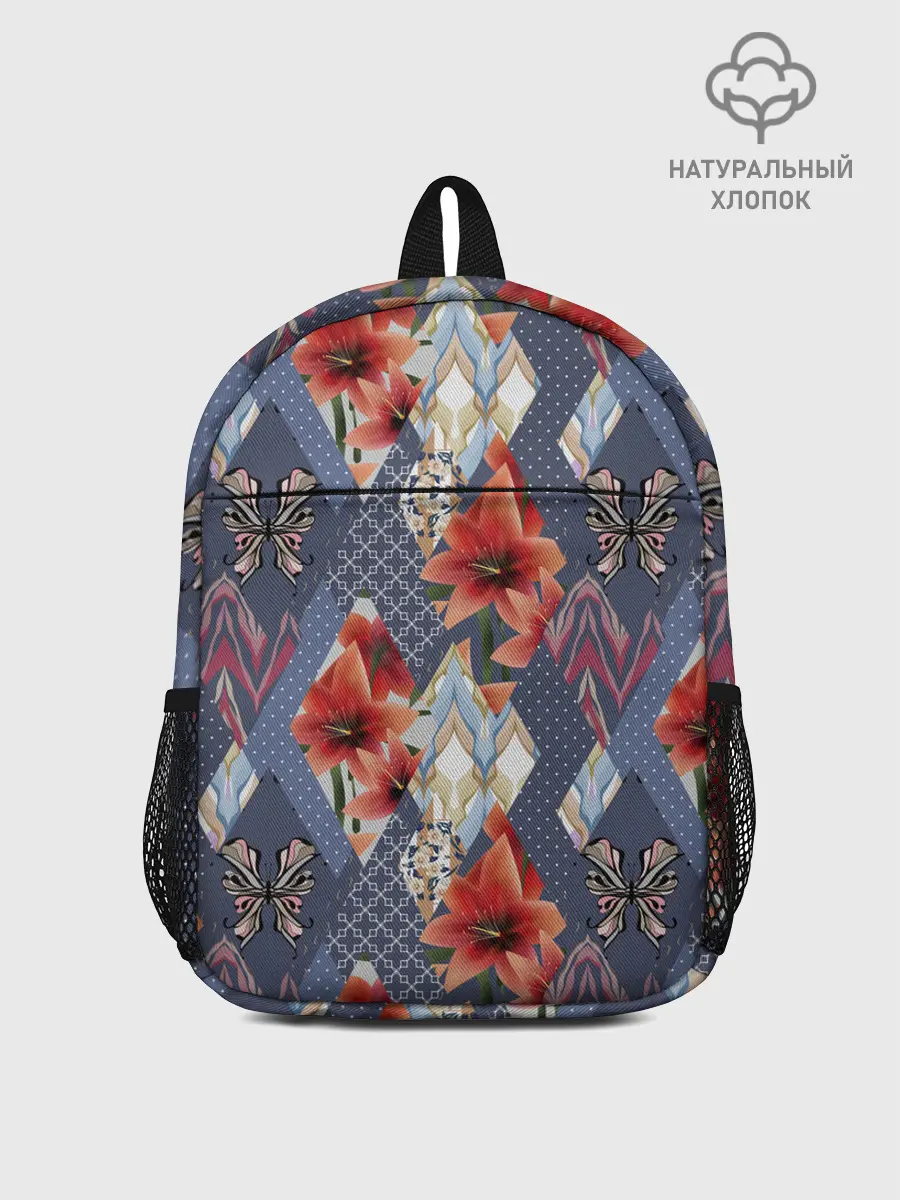 Рюкзак детский / Оранжево-серый пэчворк