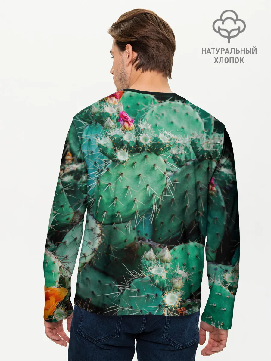 Мужской лонгслив базовый / кактусы с цветами реализм