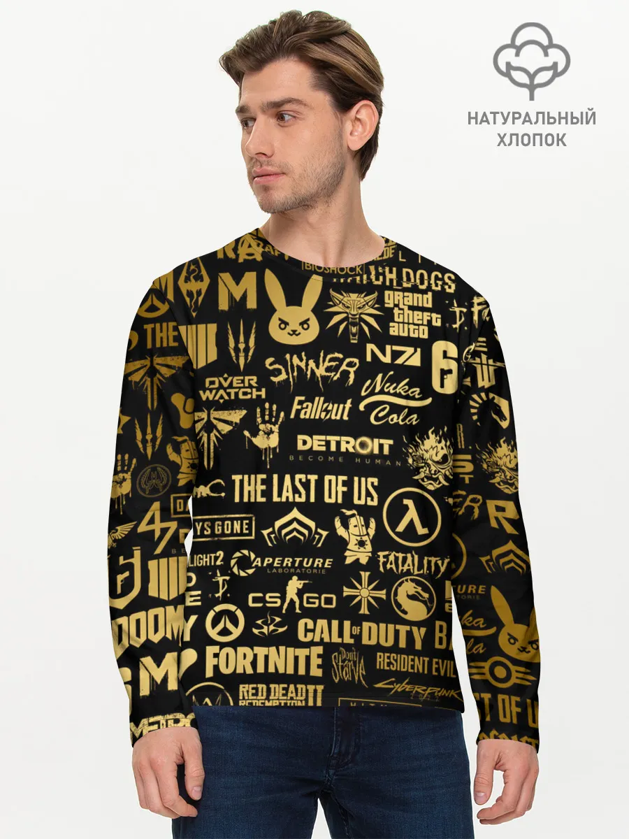 Мужской лонгслив базовый / ЛОГОТИПЫ ИГР ЗОЛОТО | GOLDEN