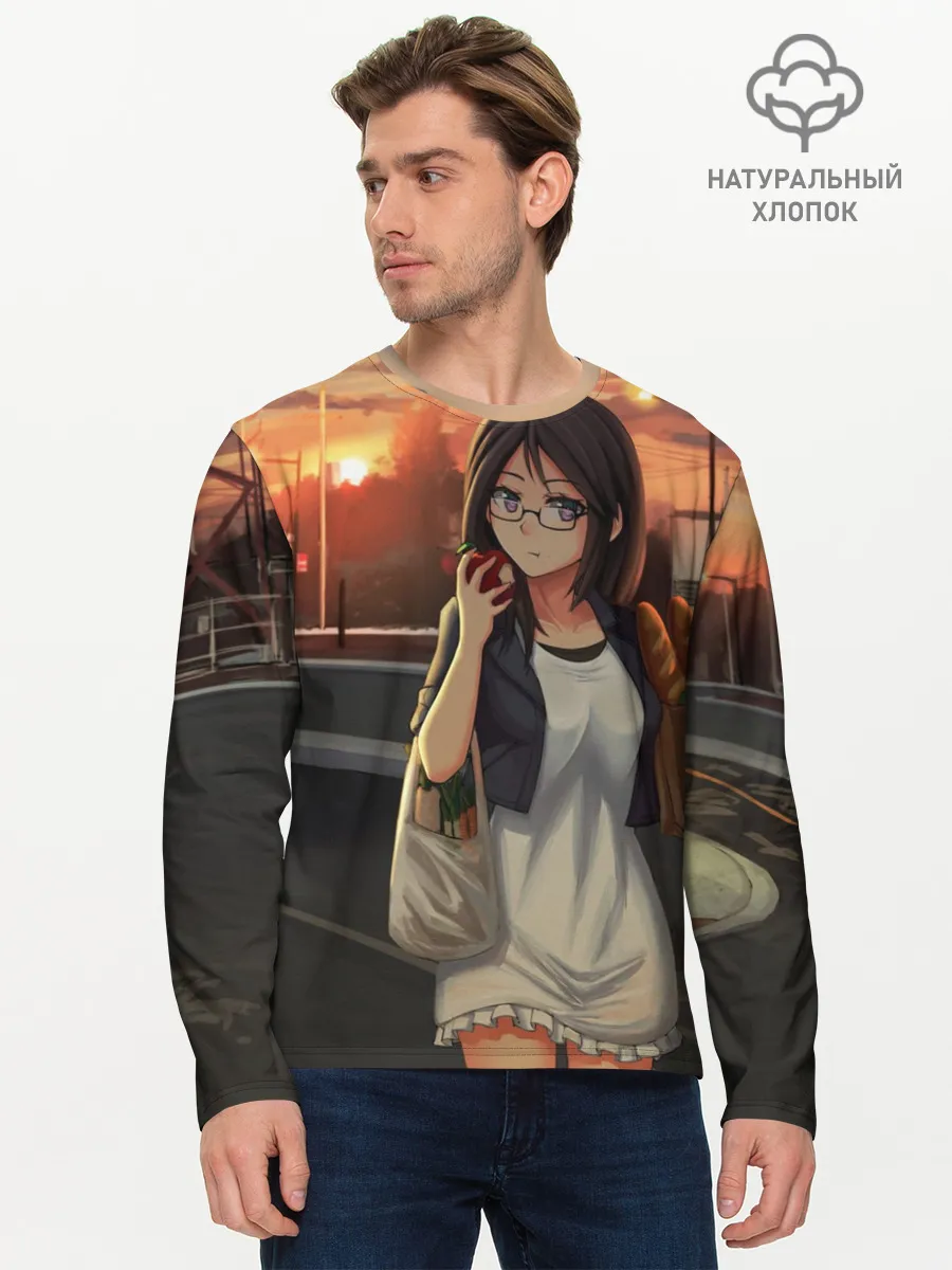 Мужской лонгслив базовый / Девочка с продуктами