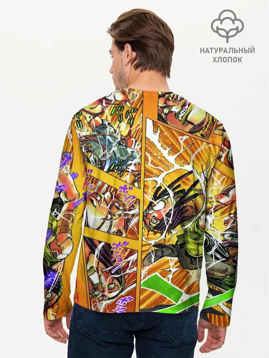 Мужской лонгслив базовый / Оранжевый комикс JoJo