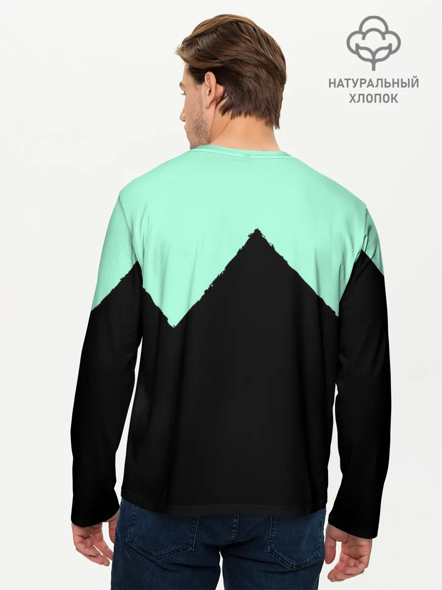Мужской лонгслив базовый / неровные зубья черный мятный