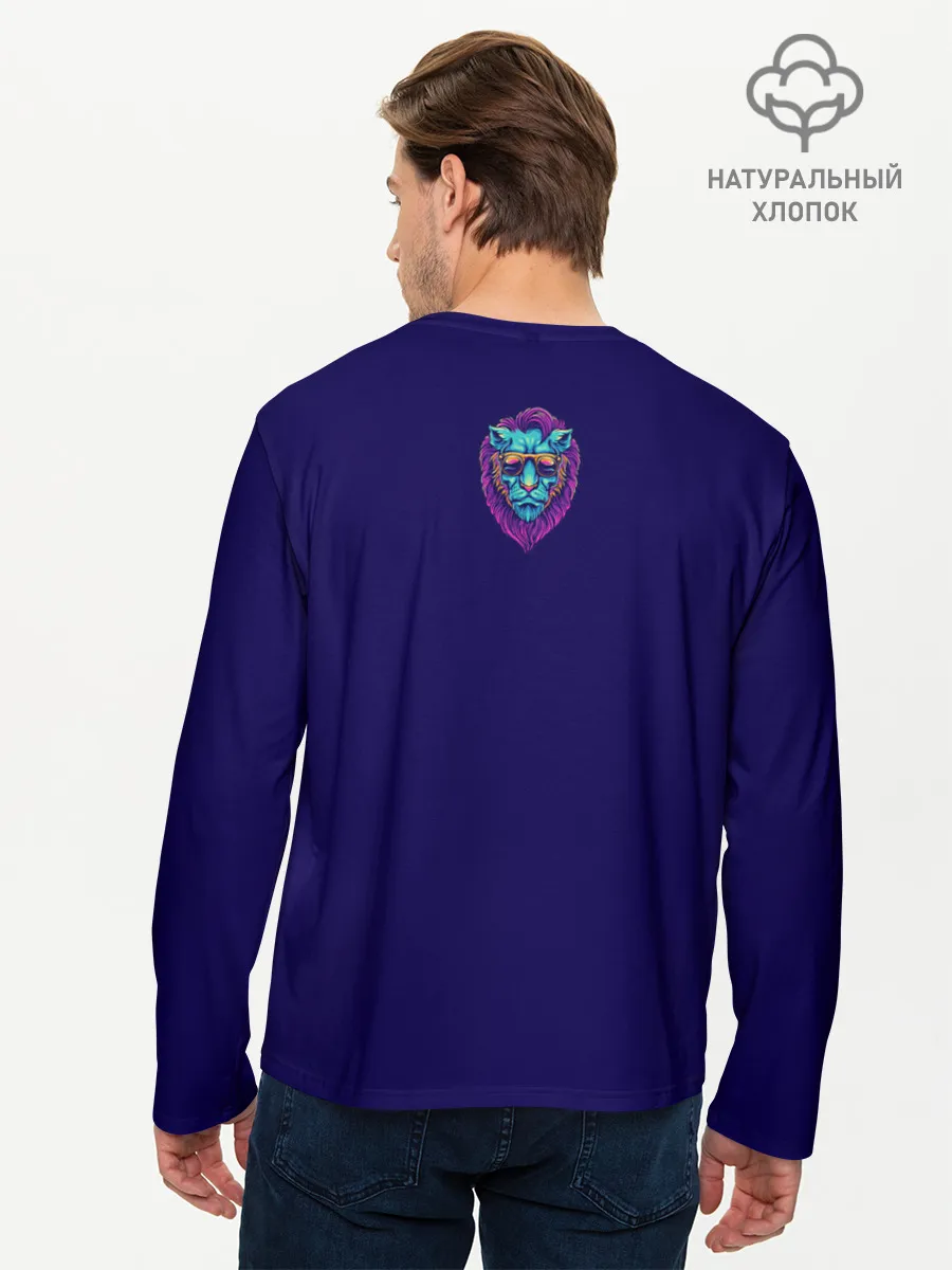 Мужской лонгслив базовый / Неоновый лев в очках