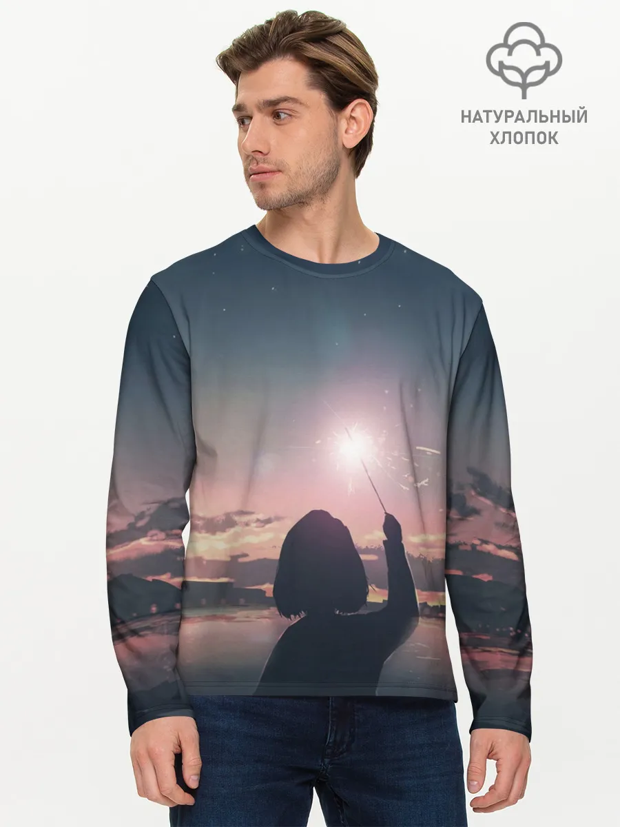 Мужской лонгслив базовый / девушка свечение волшебство