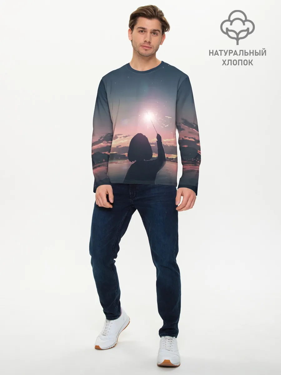 Мужской лонгслив базовый / девушка свечение волшебство