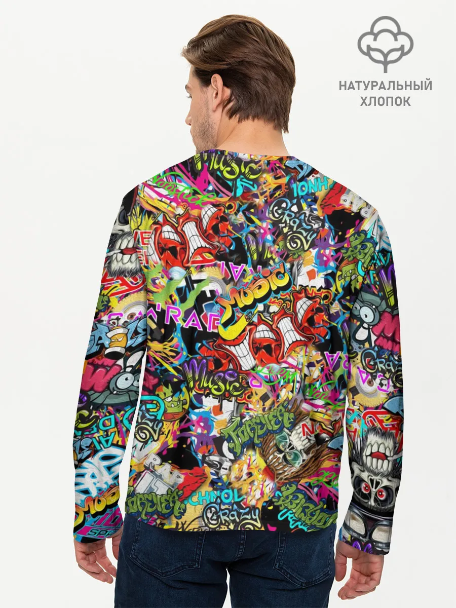 Мужской лонгслив базовый / Граффити. Крейзи мьюзик