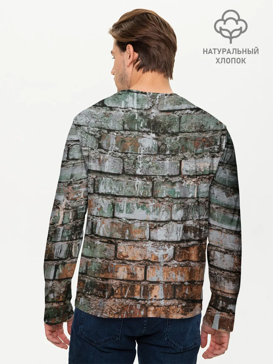 Мужской лонгслив базовый / кирпичная стена потеки краска