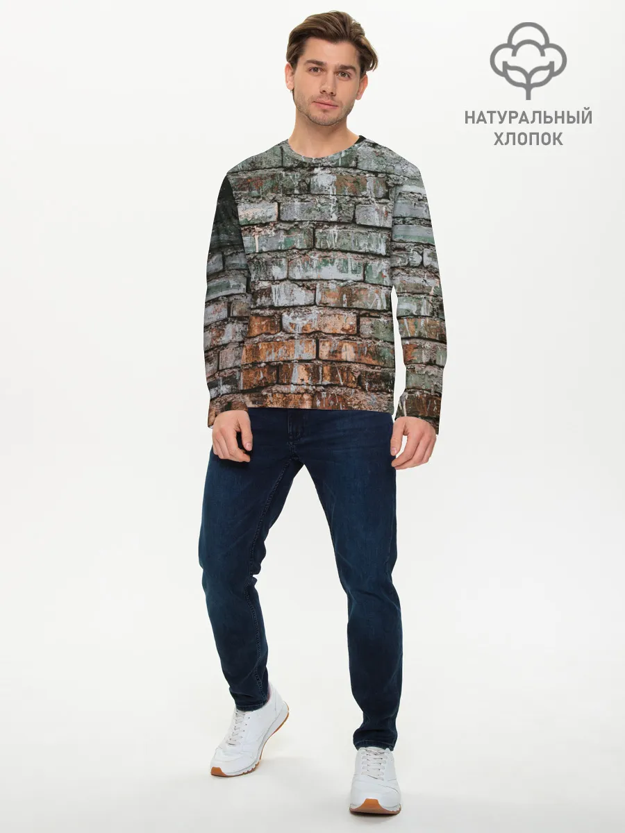 Мужской лонгслив базовый / кирпичная стена потеки краска