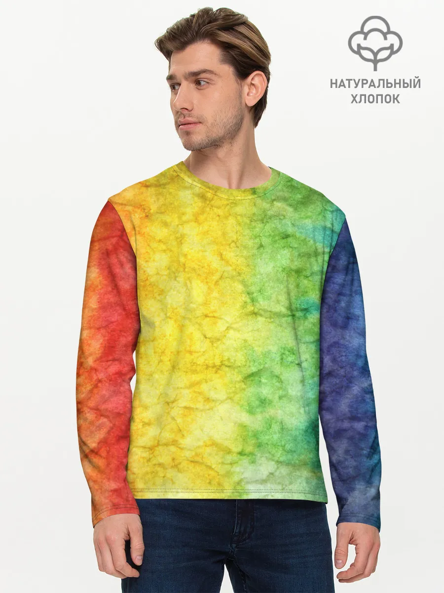 Мужской лонгслив базовый / разноцветный акварель градиент