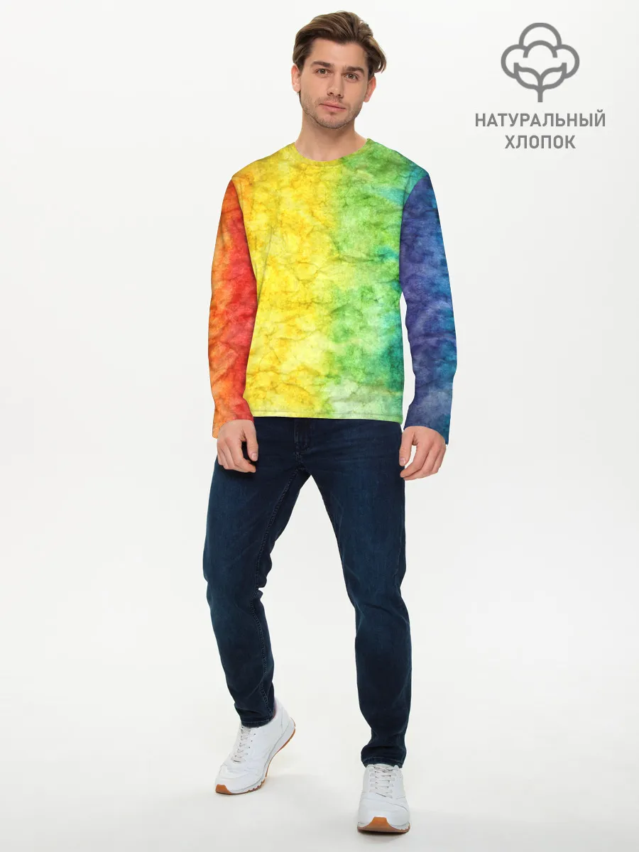 Мужской лонгслив базовый / разноцветный акварель градиент