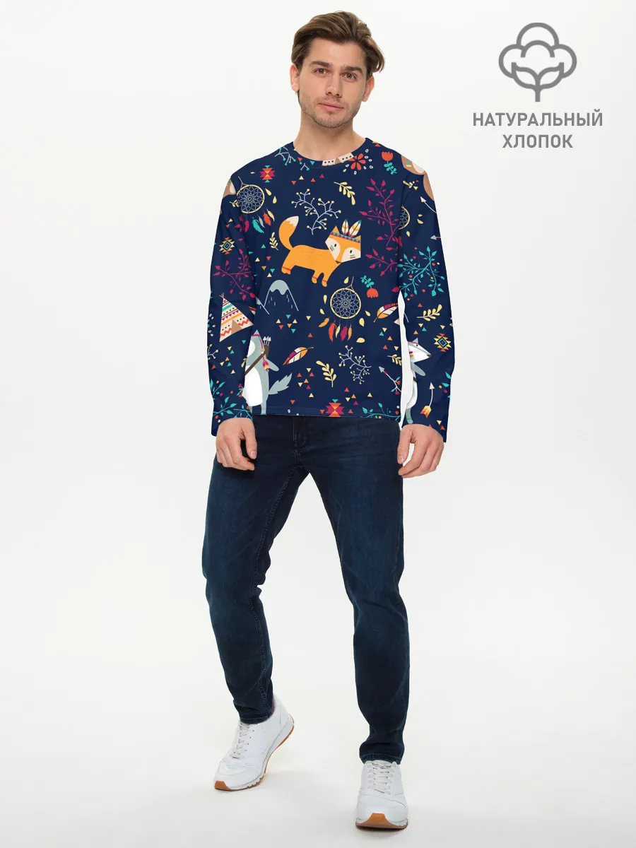 Мужской лонгслив базовый / Звери природа индейцы этно