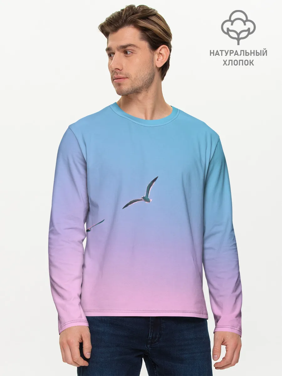 Мужской лонгслив базовый / чайки птицы полет градиент