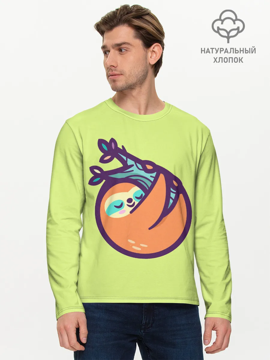 Мужской лонгслив базовый / Ленивец спит на ветке рисунок