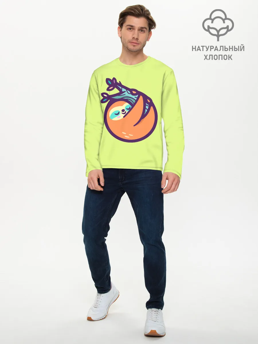 Мужской лонгслив базовый / Ленивец спит на ветке рисунок