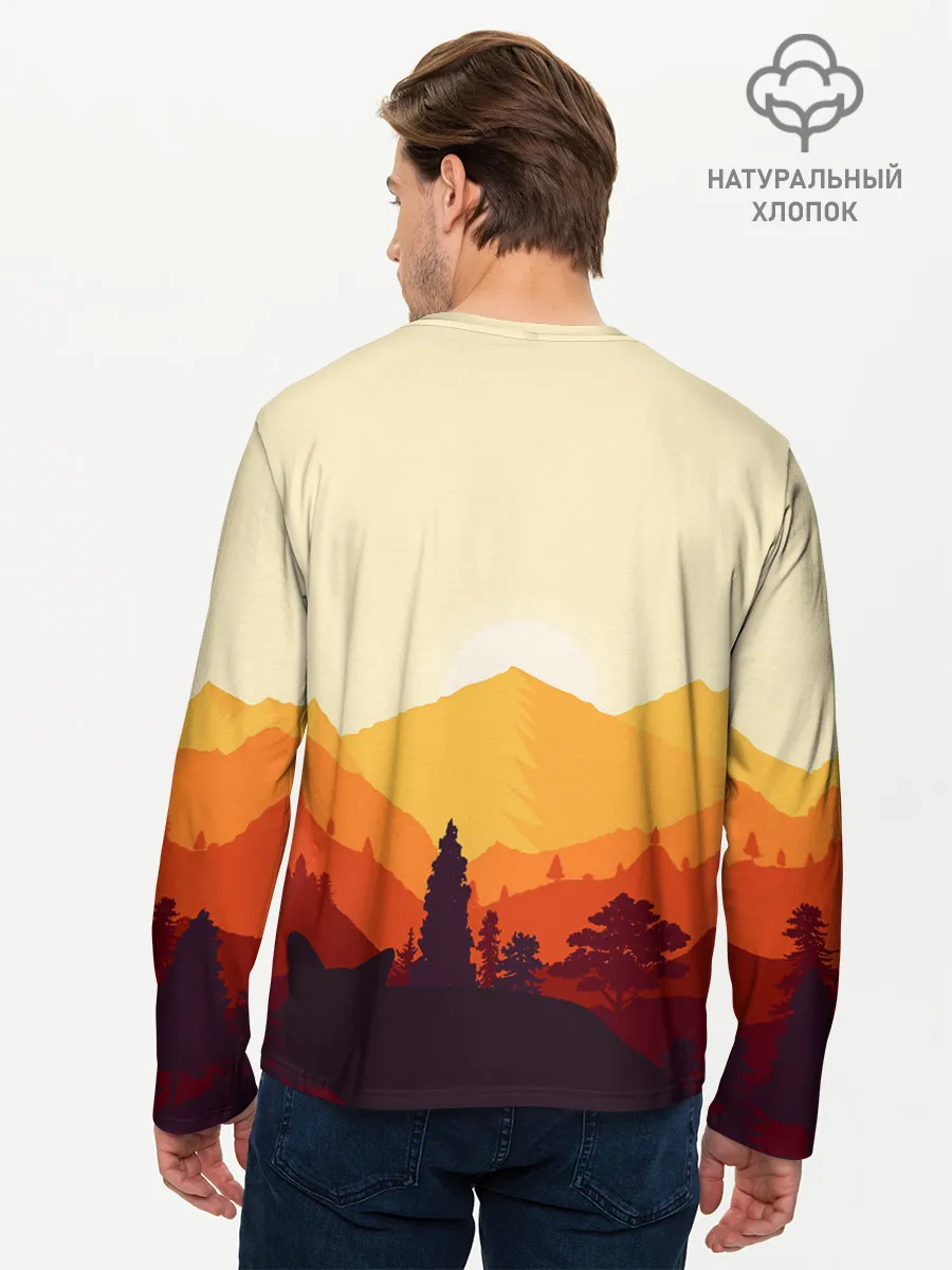 Мужской лонгслив базовый / Горы закат пейзаж лиса арт