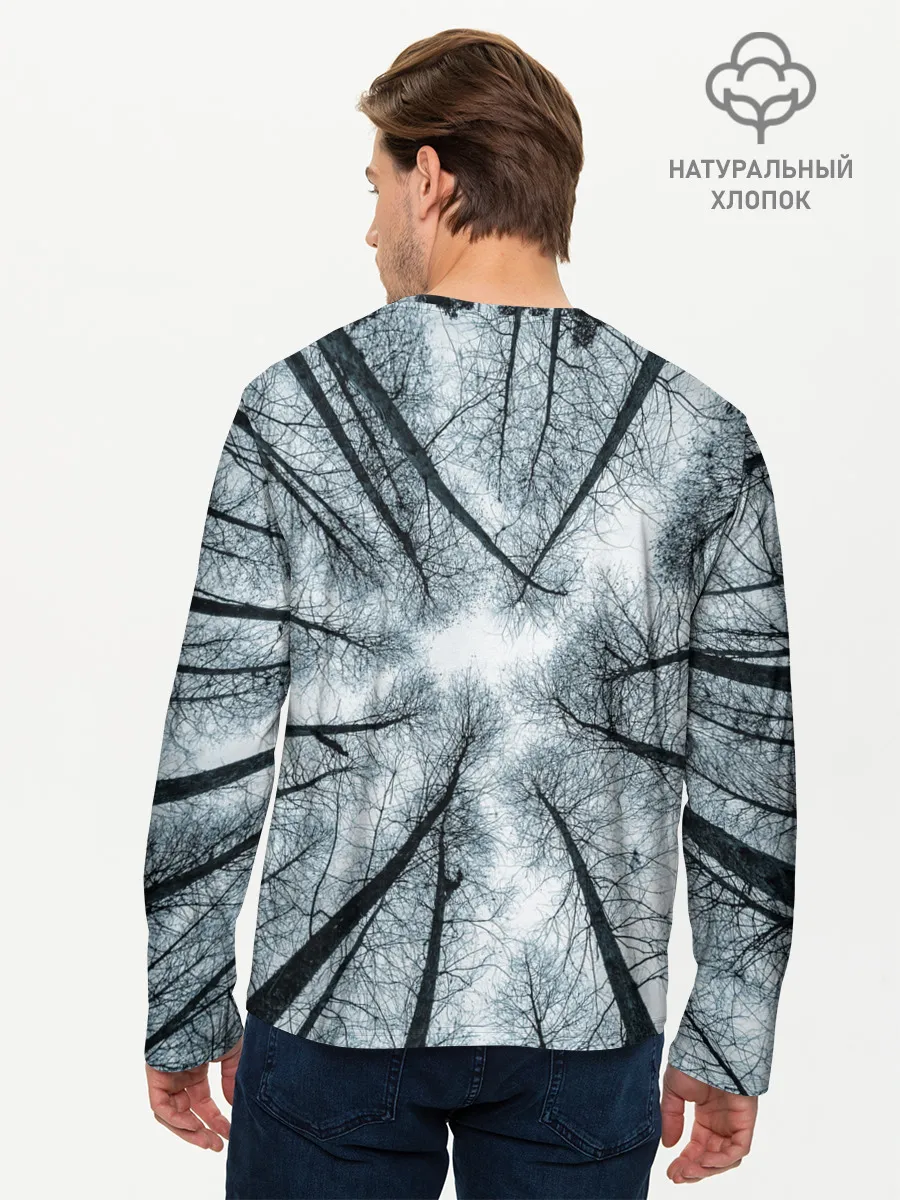 Мужской лонгслив базовый / Деревья вид снизу мрачный