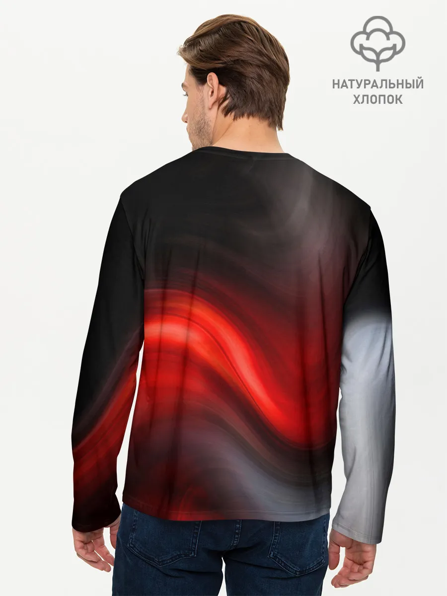 Мужской лонгслив базовый / BLACK RED WAVES | АБСТРАКЦИЯ