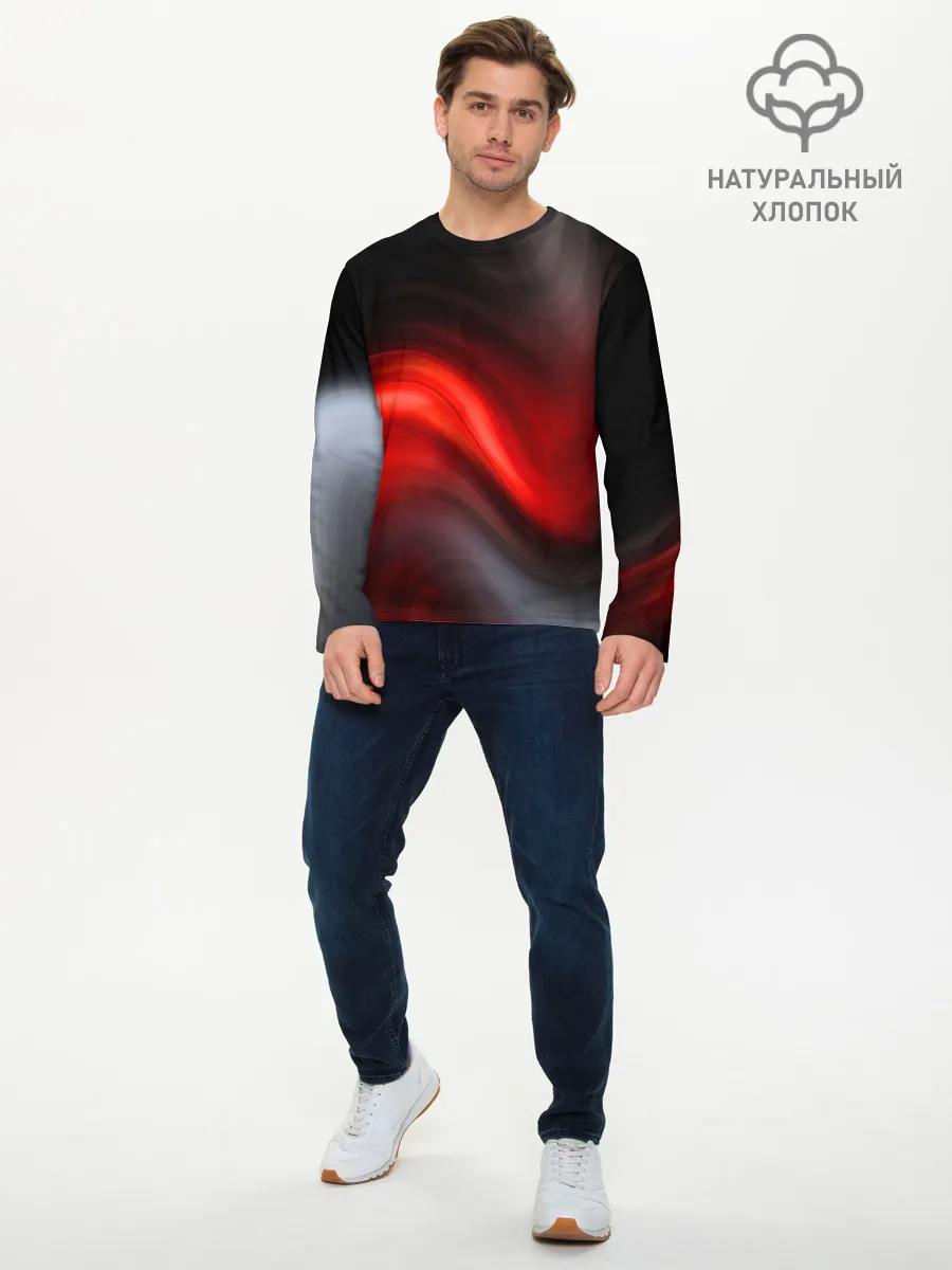 Мужской лонгслив базовый / BLACK RED WAVES | АБСТРАКЦИЯ