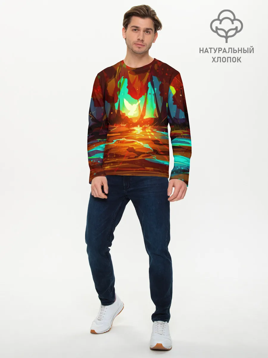 Мужской лонгслив базовый / Птица света в волшебном лесу