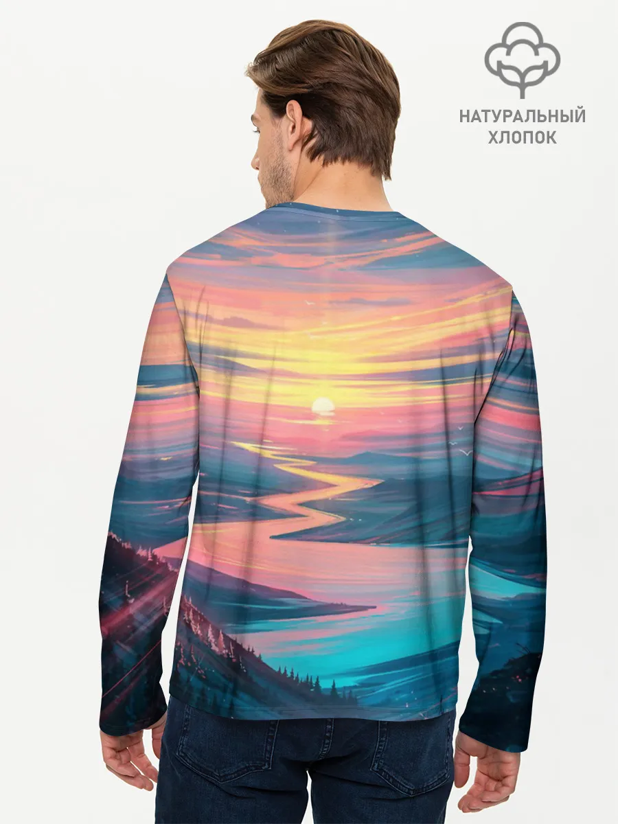 Мужской лонгслив базовый / Извилистая река закат природа