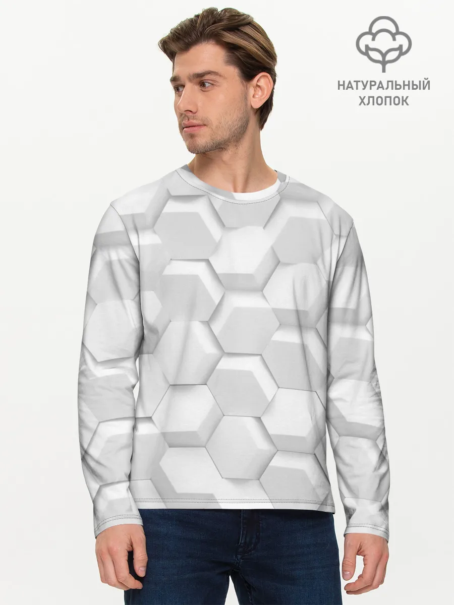Мужской лонгслив базовый / 3D WHITE