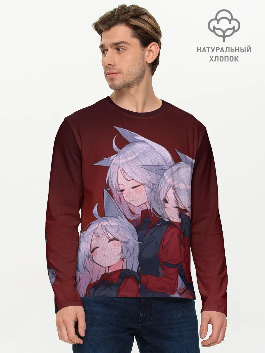 Мужской лонгслив базовый / Cerberus обнимаются втроем Helltaker