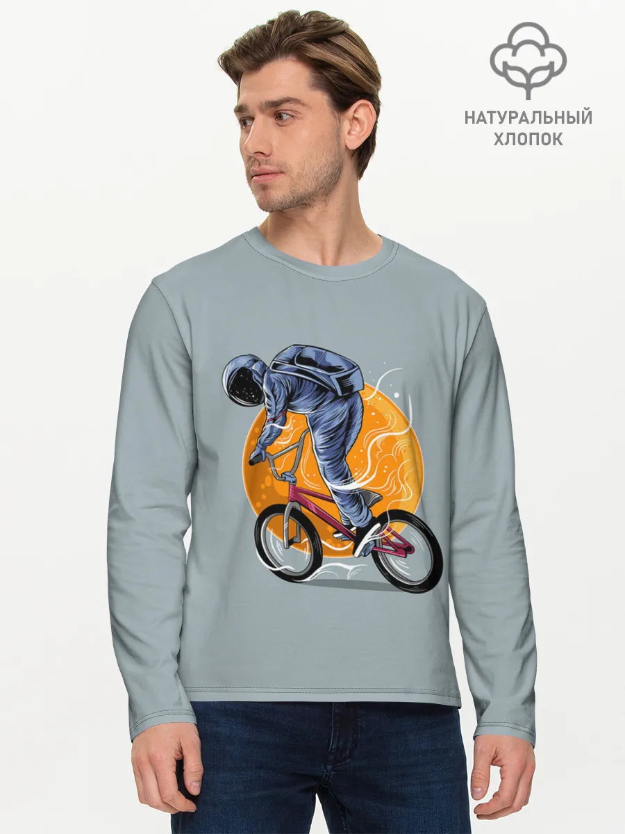 Мужской лонгслив базовый / Космический велосипедист