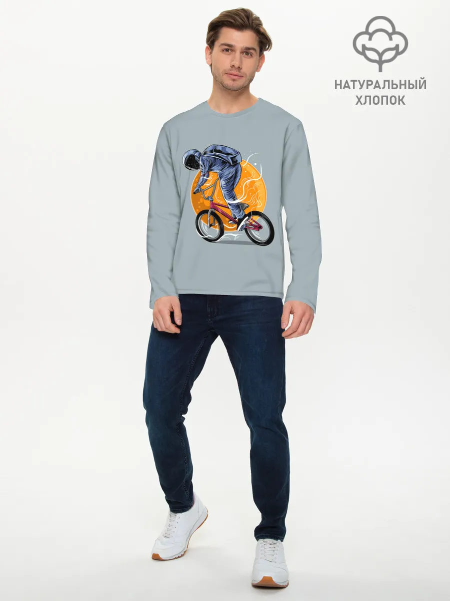 Мужской лонгслив базовый / Космический велосипедист
