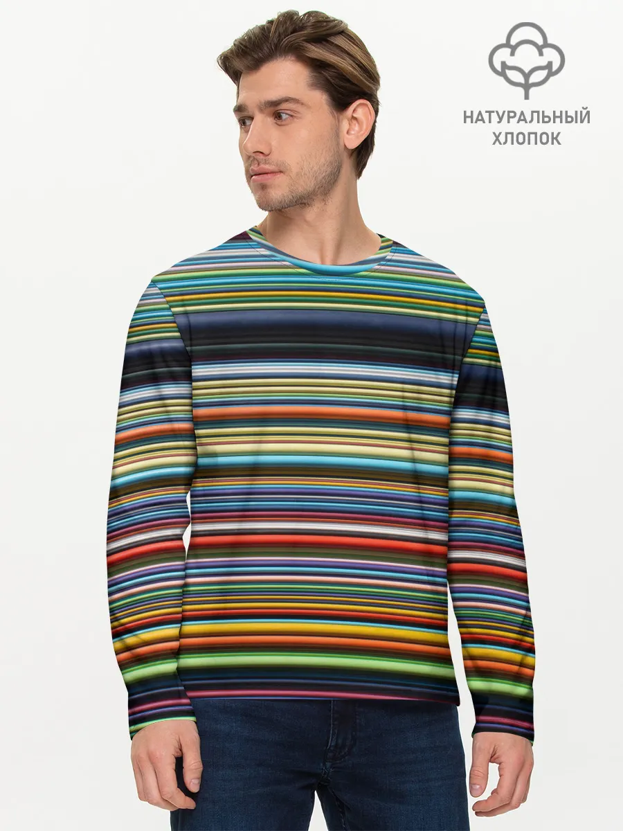 Мужской лонгслив базовый / РАзноцыетные линии полосы хаос