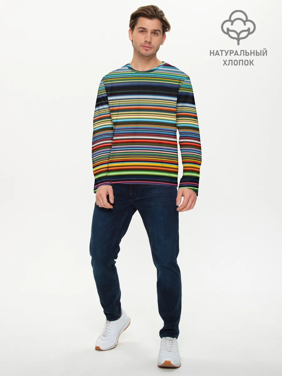 Мужской лонгслив базовый / РАзноцыетные линии полосы хаос