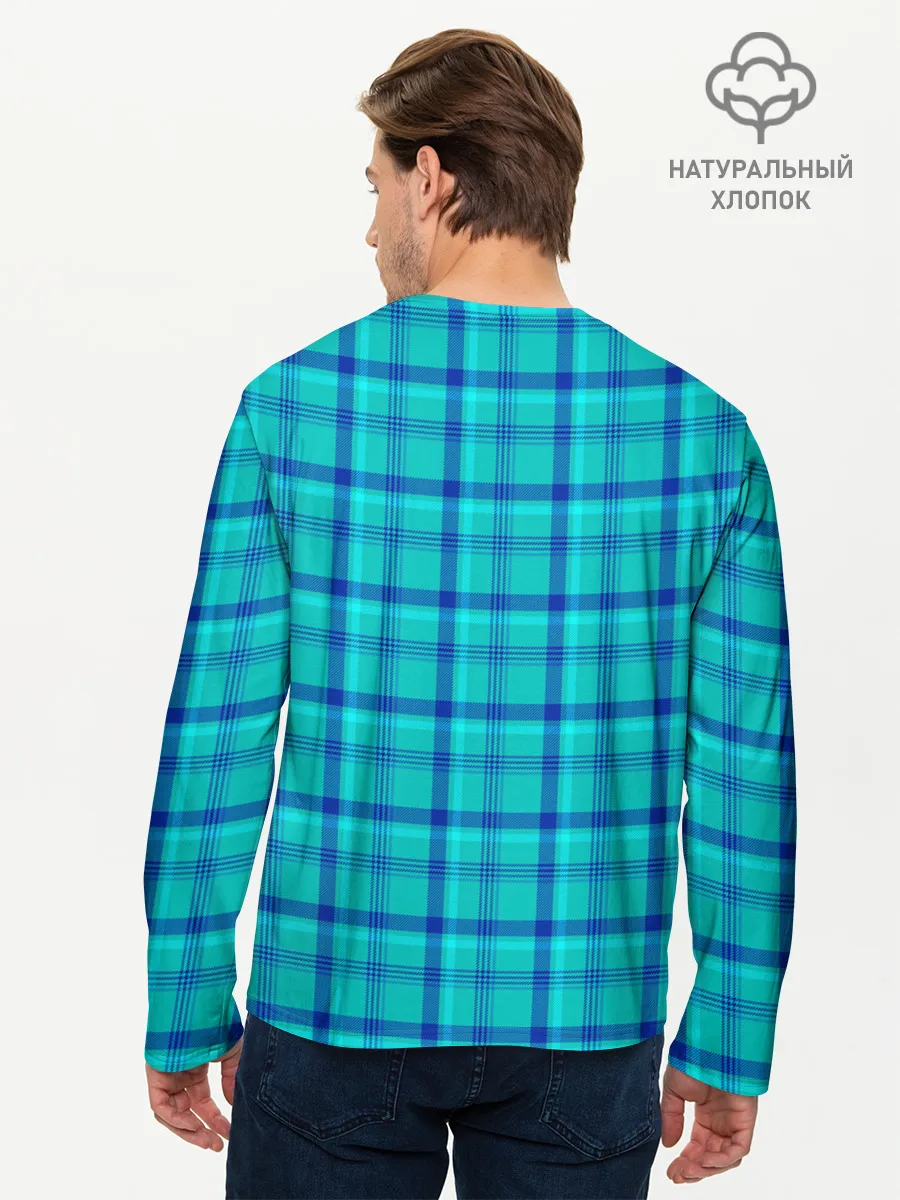 Мужской лонгслив базовый / Голубая клеточка