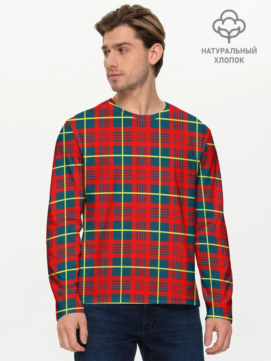 Мужской лонгслив базовый / Клетка красная
