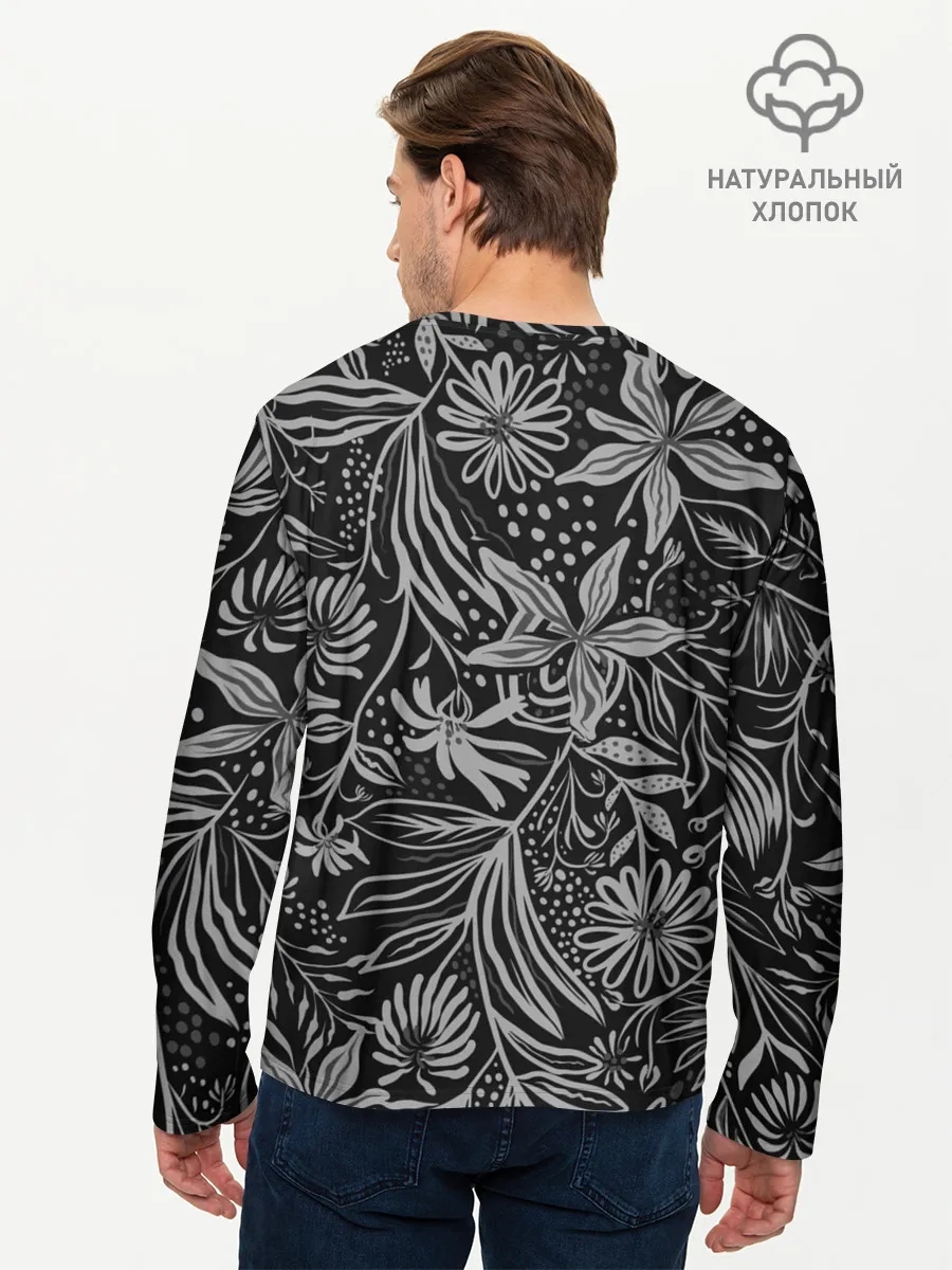 Мужской лонгслив базовый / Флора | Черно Белая