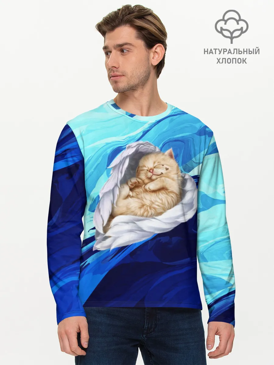 Мужской лонгслив базовый / Котик Ангелочек