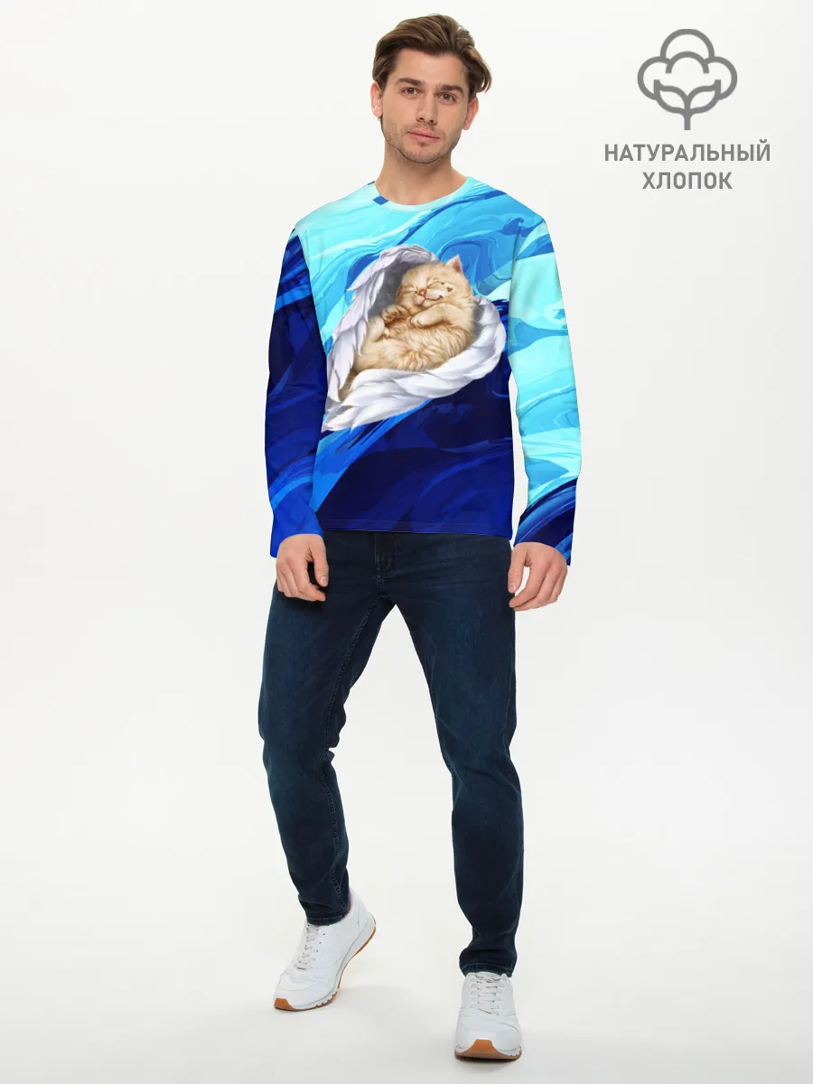 Мужской лонгслив базовый / Котик Ангелочек