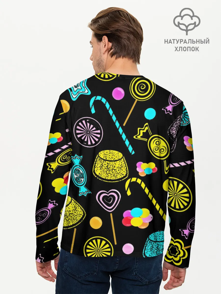 Мужской лонгслив базовый / Винсмок Санджи. Фон со сладостями