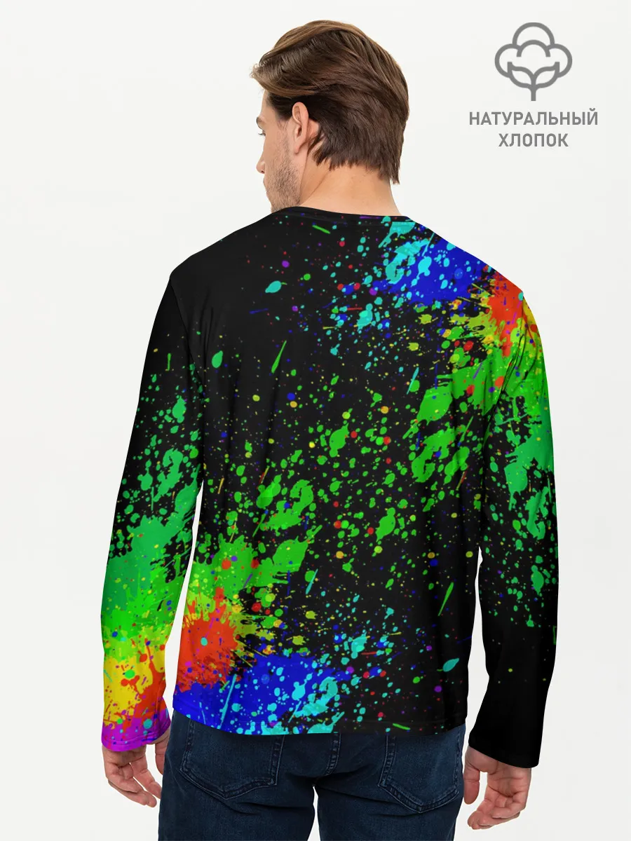 Мужской лонгслив базовый / Врывающийся Монки. Радужный фон
