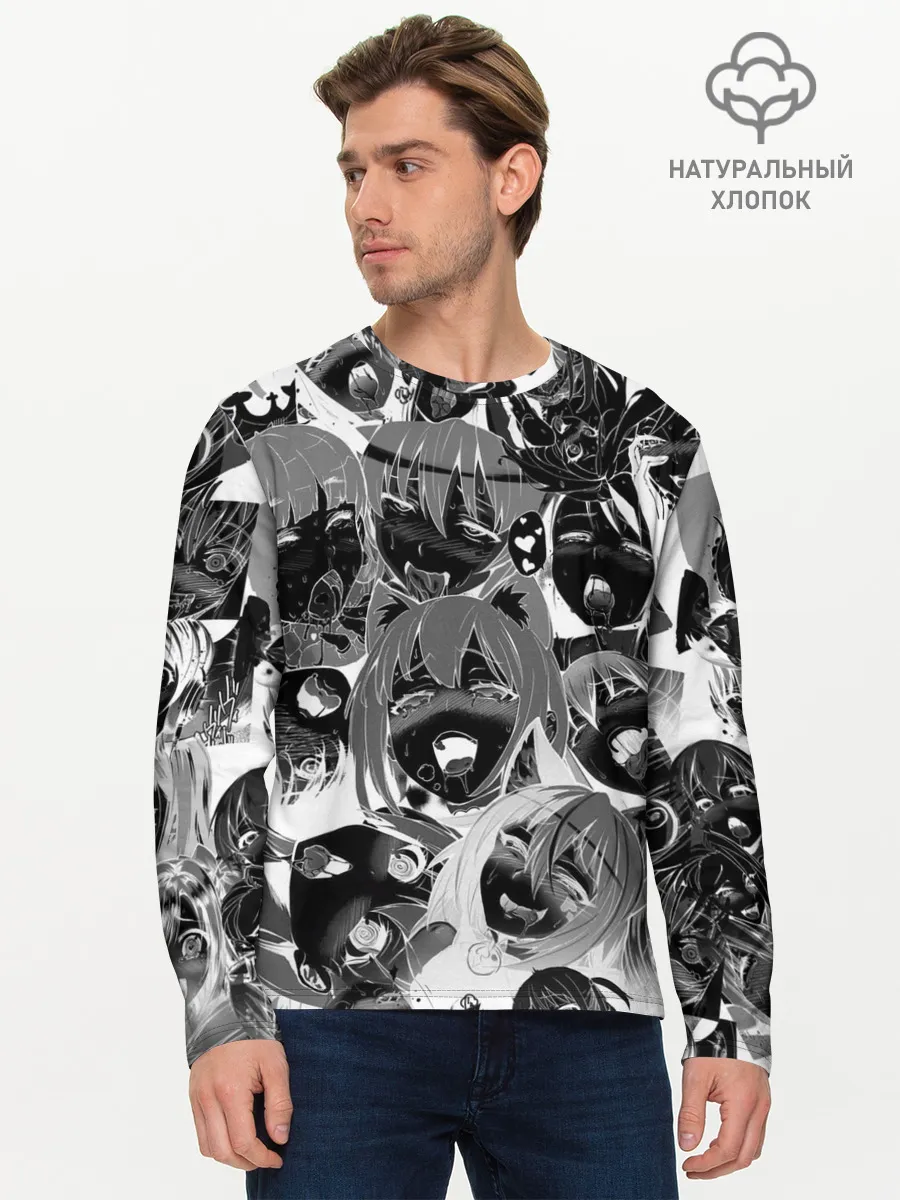 Мужской лонгслив базовый / Ахегао паттерн черный
