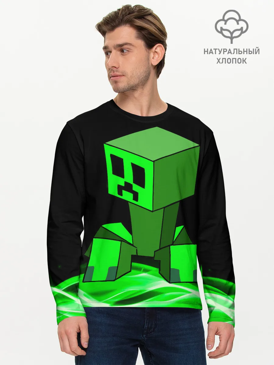 Мужской лонгслив базовый / Майнкрафт Крипер