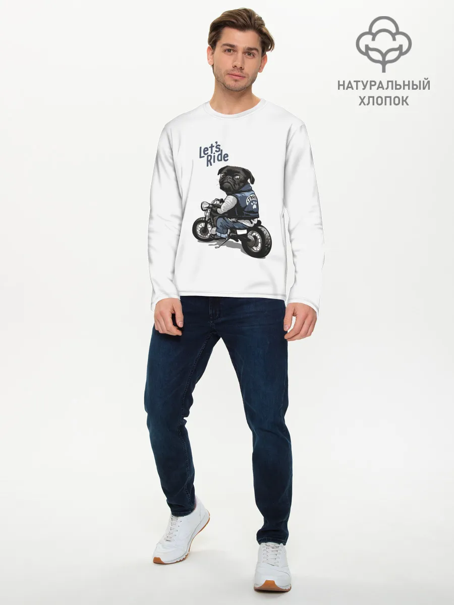 Мужской лонгслив базовый / Pug Rider | Байкер Мопс
