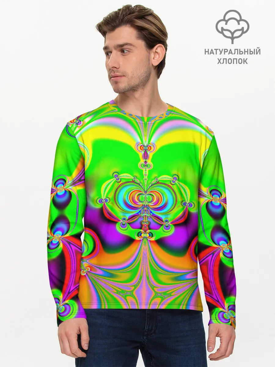 Мужской лонгслив базовый / КИСЛОТНЫЙ ФРАКТАЛ ГЕОМЕТРИЯ
