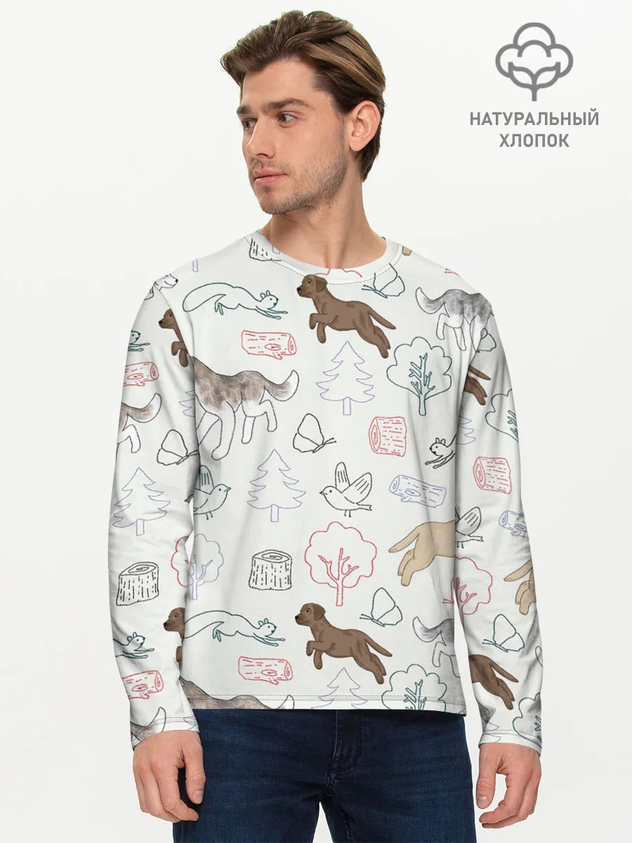 Мужской лонгслив базовый / Рисунок домашних любимцев