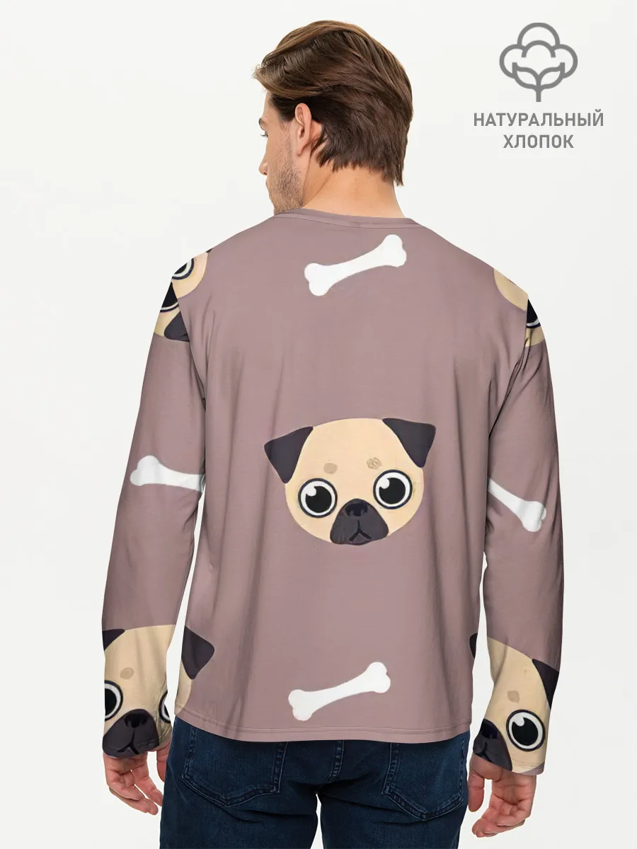 Мужской лонгслив базовый / Мопсины мордашки