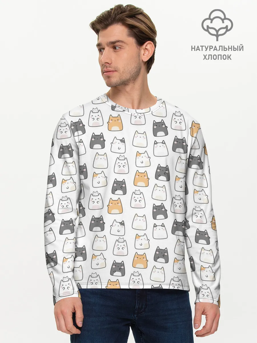 Мужской лонгслив базовый / Толстые котики