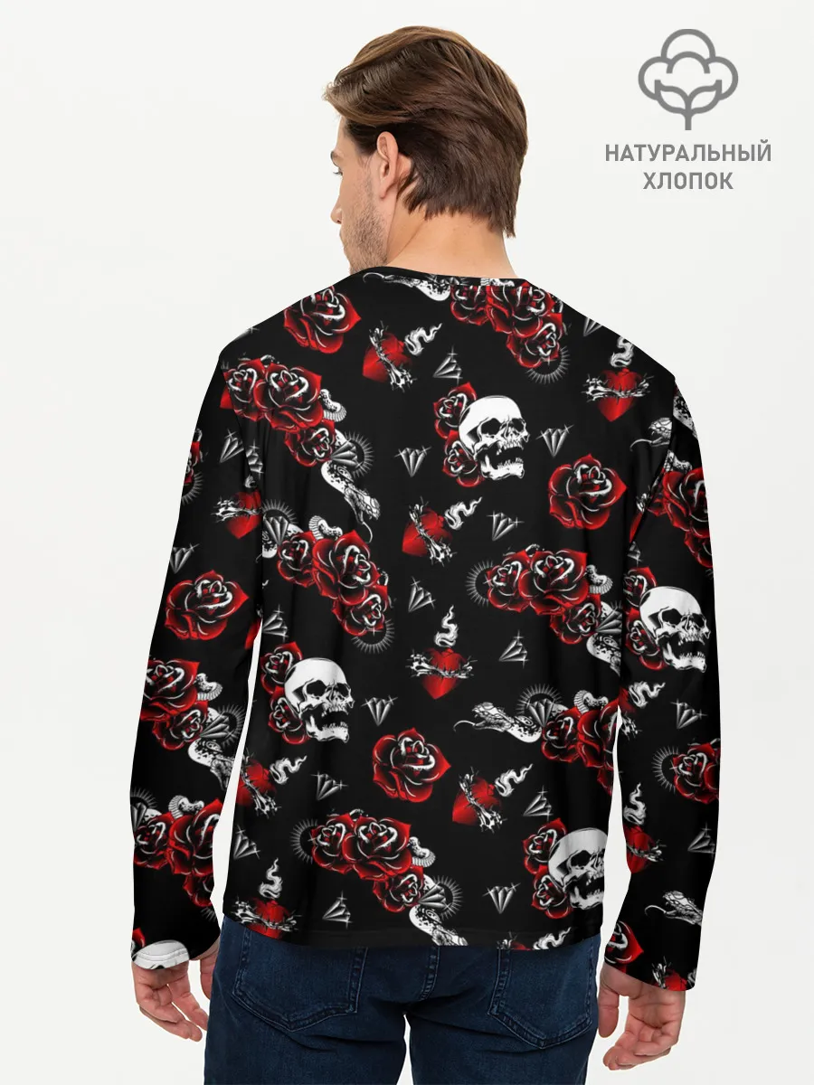Мужской лонгслив базовый / Черепа и розы