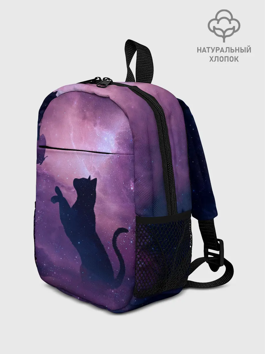 Рюкзак детский / Бабочка кот силуэт фиолетовый